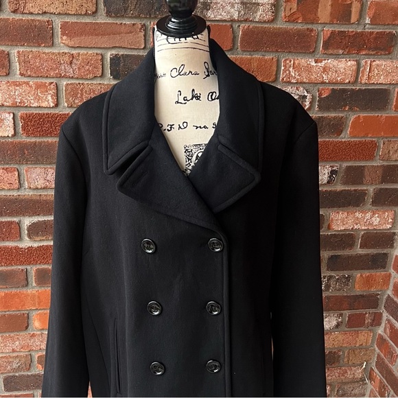 CALVIN KLEIN BLACK WOOL CASHMERE PEA COAT SIZE 2X NEW l - Picture 2 of 15